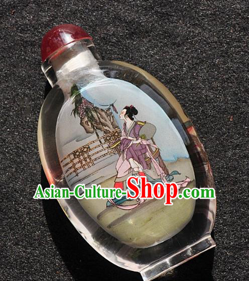 Chinese Handmade Glass Snuff Bottle Craft Traditional Inside Painting Peach Goddess Snuff Bottles Artware