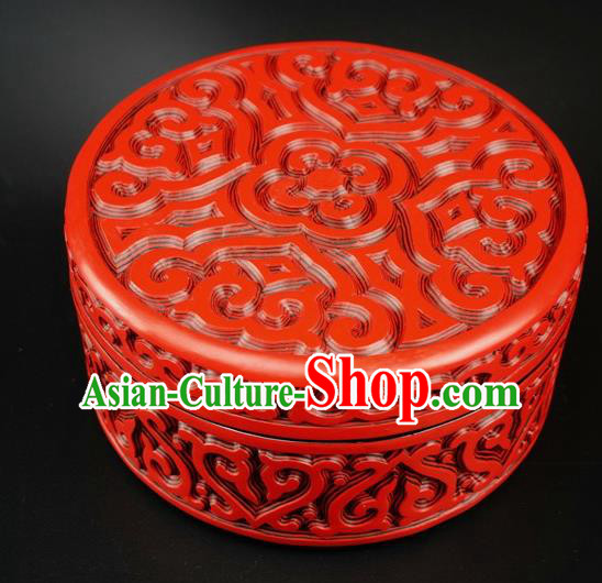 Traditional Chinese Carving Lacquerware Hand Red Rouge Box Craft