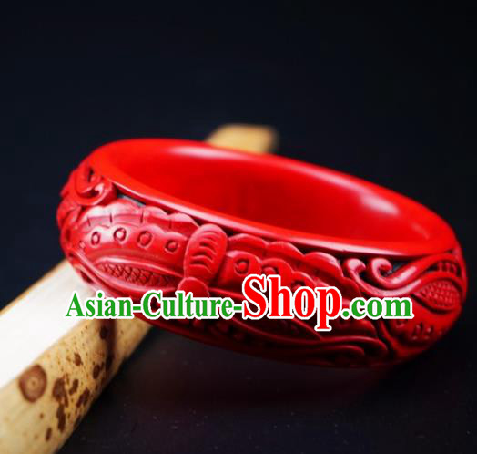 Traditional Chinese Carving Butterfly Lacquerware Bracelet Hand Red Bangle Accessories