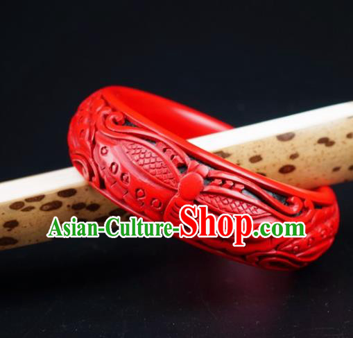 Traditional Chinese Carving Butterfly Lacquerware Bracelet Hand Red Bangle Accessories