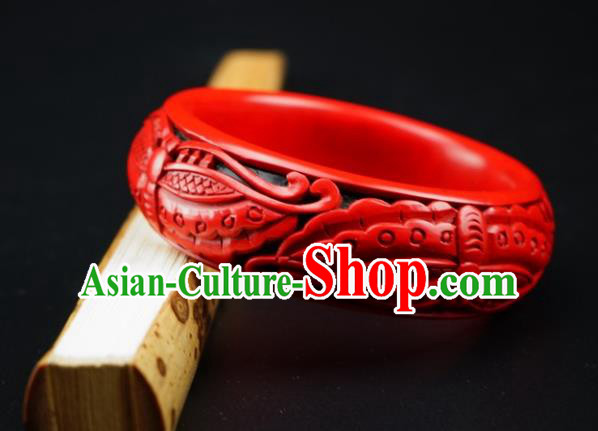 Traditional Chinese Carving Butterfly Lacquerware Bracelet Hand Red Bangle Accessories