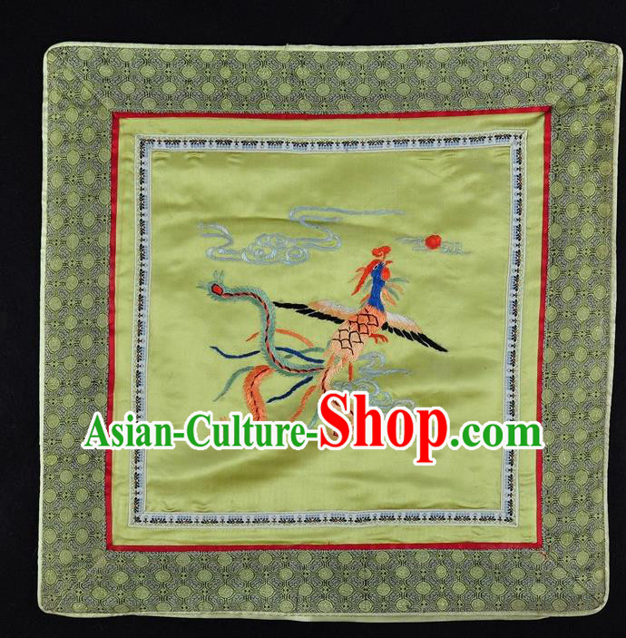 Traditional Chinese Embroidered Phoenix Cushion Fabric Patches Hand Embroidering Applique Embroidery Yellow Silk Accessories
