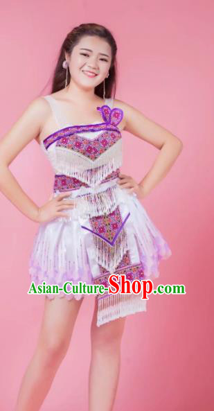 Yunnan Ethnic Stage Show Apparels China Miao Nationality Clothing Minority Folk Dance Short Dress