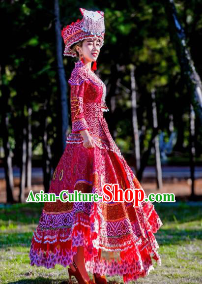 Custom Ethnic Wedding Dress Top Quality China Miao Minority Bride Costume and Hat for Women