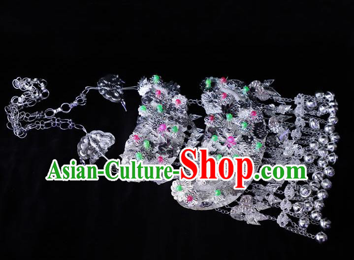 China Miao Ethnic Folk Dance Jewelry Accessories Traditional Minority Stage Show Bells Tassel Necklace
