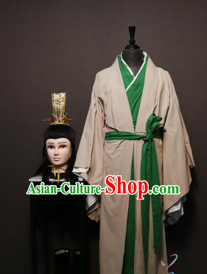 China Ancient Scholar White Clothing Drama Spring and Autumn Period Civilian Male Costumes and Headpiece