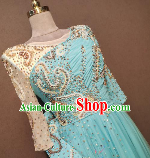 Top Grade Chorus Costumes Modern Dance Blue Dress Singing Competition Clothing