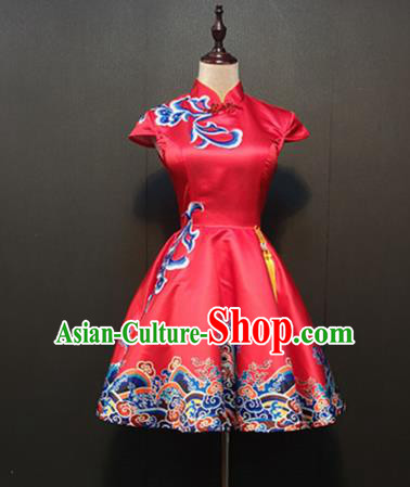 China Women Drum Dance Clothing Spring Festival Gala Classical Dance Costumes Fan Dance Red Short Dress