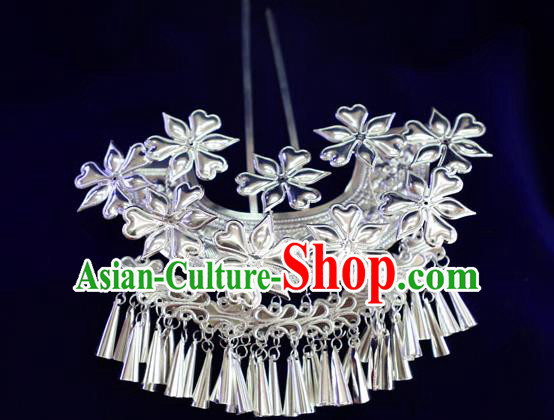 Chinese Miao Ethnic Argent Hair Comb Women Hair Accessories Guizhou Miao Nationality Tassel Flowers Hairpins