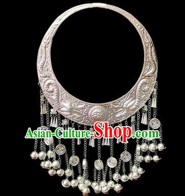 China Handmade Miao Ethnic Dance Accessories Traditional Miao Minority Women Bells Tassel Necklace