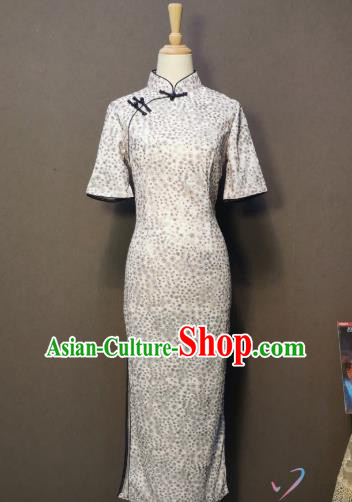 Traditional Printing White Qipao Dress Republic of China Classical Dance Clothing Shanghai Lace Cheongsam