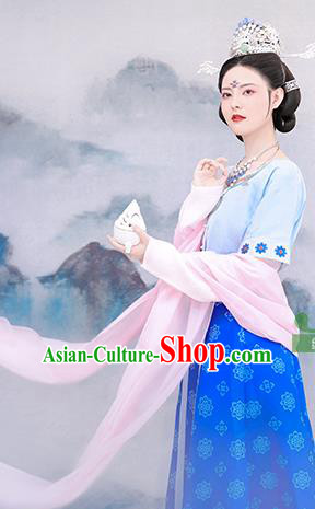 Chinese Tang Dynasty Princess Costumes Traditional Classical Dance Hanfu Dress Ancient Palace Lady Embroidered Top Blouse and Skirt Outfits