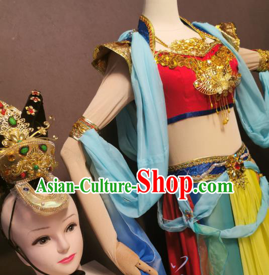 Chinese Classical Dance Clothing Traditional Dunhuang Flying Apsaras Dance Costumes Goddess Outfits and Headpieces