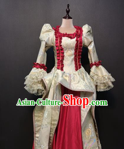 Europe Traditional Court Beige Dress Western Stage Performance Costumes England Female Clothing