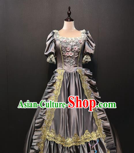 England Drama Performance Clothing Europe Queen Grey Dress Traditional Western Halloween Cosplay Costumes