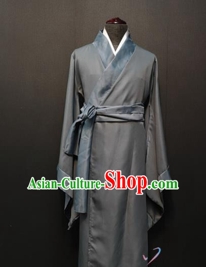 China Ancient Knight Grey Clothing Drama Han Dynasty Swordsman Costume for Civilian Male