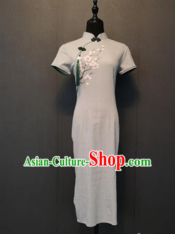 Custom Republic of China Shanghai Cheongsam China Traditional Women Clothing Classical Flax Qipao Dress