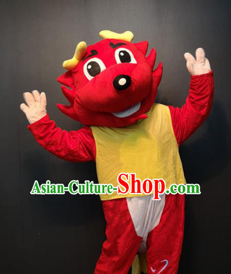 Custom Puppet Red Dinosaur Apparels Cosplay Walking Cartoon Costume Children Day Stage Performance Clothing and Headwear