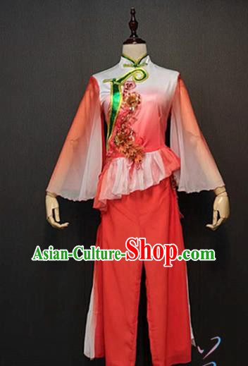 Chinese Folk Dance Costume Traditional Stage Performance Red Blouse and Pants Yanko Dance Clothing