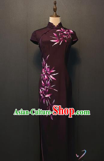 Custom Classical Wine Red Silk Qipao Dress Shanghai Cheongsam Drama Performance Mother Clothing