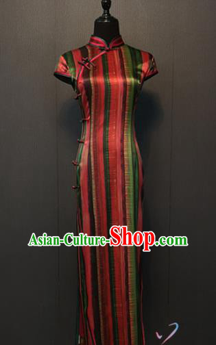 Top Quality Republic of China Custom Cheongsam Shanghai Classical Red Silk Qipao Dress Women Clothing