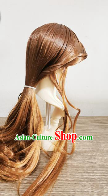 China Cosplay Swordsman Wigs Ancient Noble Childe Brown Wig Sheath Hair Accessories