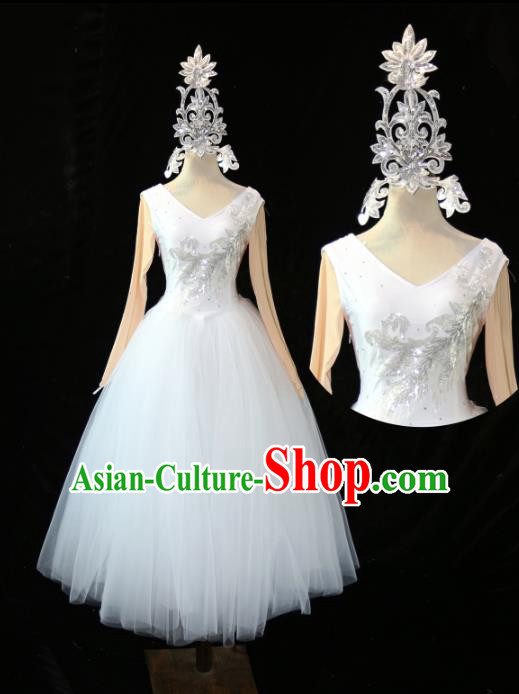 Professional Modern Dance Costume Opening Dance Stage Performance White Veil Dress Ballet Dance Clothing