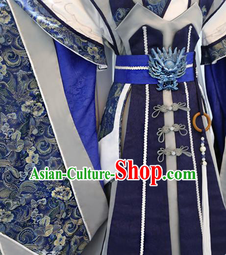 Cosplay Royal King Commander Costumes Custom China Ancient Swordsman Beiming Huangyuan Blue Clothing