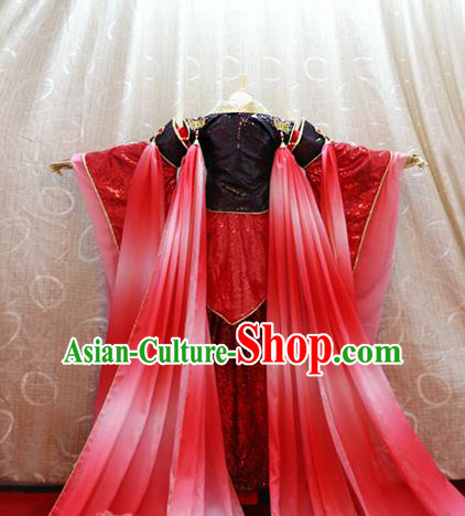 Cosplay King Asura Costumes Custom China Ancient Swordsman Lord Red Clothing