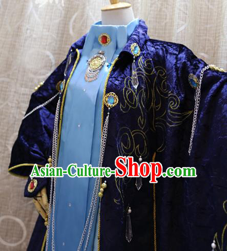 Cosplay Royal Highness Deep Blue Costumes Custom China Ancient Noble Lord Clothing