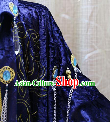 Cosplay Royal Highness Deep Blue Costumes Custom China Ancient Noble Lord Clothing
