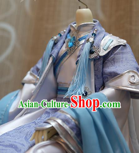 BJD Doll Childe Costumes Custom China Ancient Cosplay Swordsman Blue Clothing