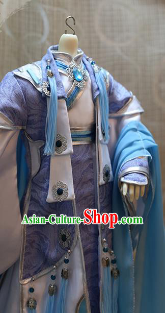 BJD Doll Childe Costumes Custom China Ancient Cosplay Swordsman Blue Clothing