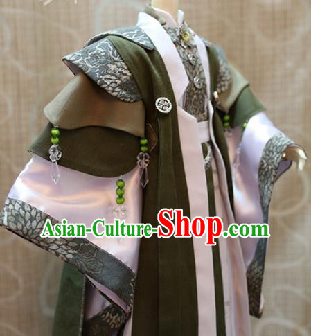 BJD Doll Chivalrous Man Costumes Custom China Ancient Cosplay Swordsman Green Clothing