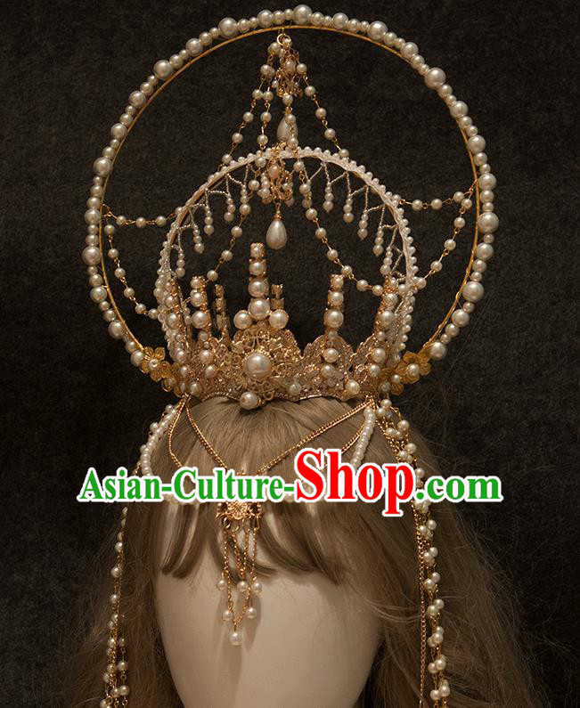 Handmade Tassel Hair Accessories Halloween Cosplay Goddess Pearls Royal Crown