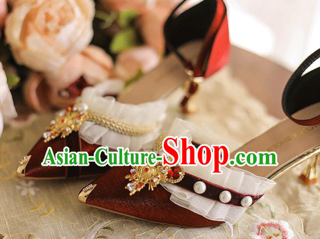 Halloween Cosplay Wine Red High Heels Shoes Custom Bride Wedding Shoes