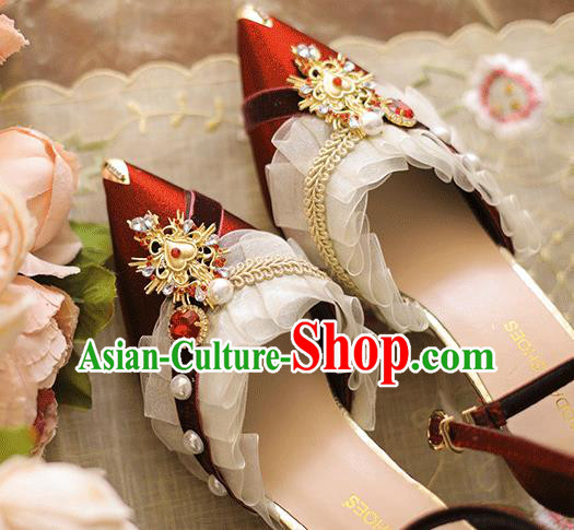 Halloween Cosplay Wine Red High Heels Shoes Custom Bride Wedding Shoes