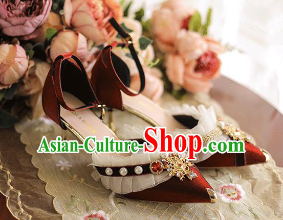 Halloween Cosplay Wine Red High Heels Shoes Custom Bride Wedding Shoes