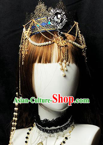 Handmade Gothic Bride Hair Accessories Headwear Halloween Cosplay Princess Deluxe Black Royal Crown
