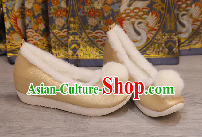 Handmade China Hanfu Shoes Opera Shoes Stage Show Yellow Satin Shoes