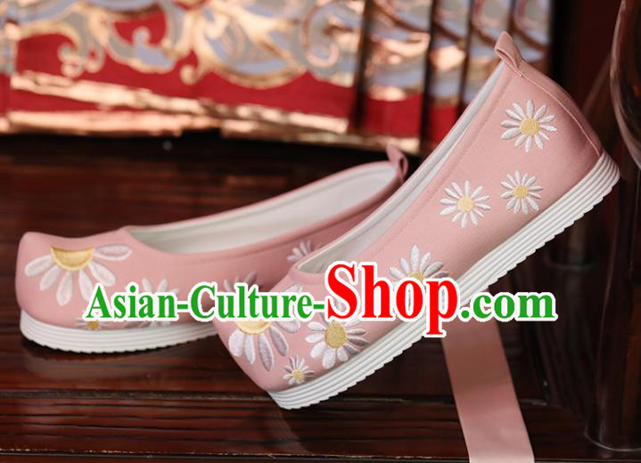 Handmade China Embroidered Daisy Shoes Princess Shoes Opera Shoes Pink Cloth Shoes