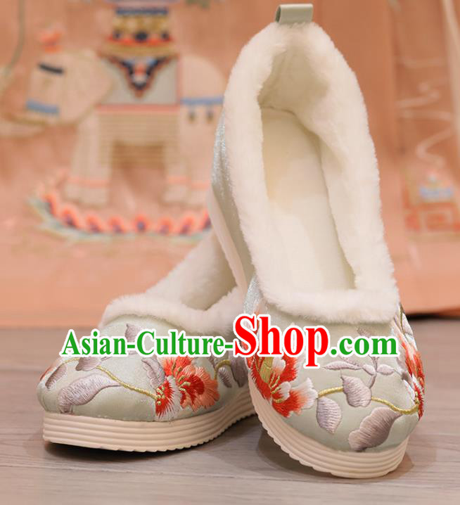 China Embroidered Hibiscus Light Green Shoes Princess Shoes Opera Shoes Handmade Cloth Shoes