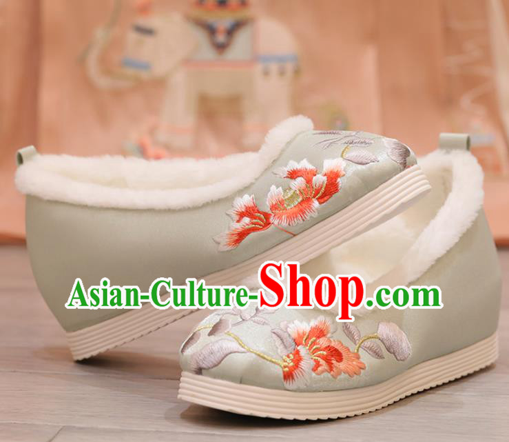 China Embroidered Hibiscus Light Green Shoes Princess Shoes Opera Shoes Handmade Cloth Shoes