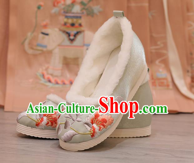 China Embroidered Hibiscus Light Green Shoes Princess Shoes Opera Shoes Handmade Cloth Shoes