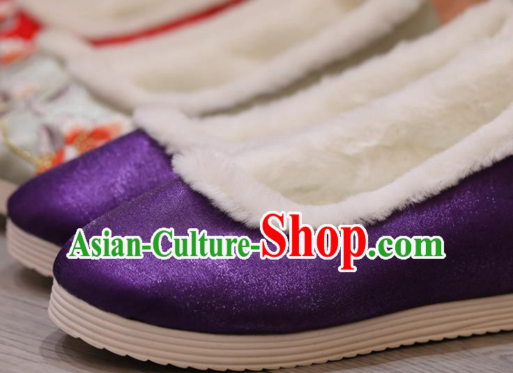 China Purple Satin Shoes Opera Shoes Princess Shoes Handmade Cloth Shoes Winter Shoes