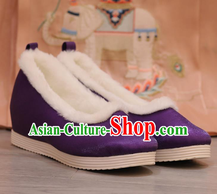 China Purple Satin Shoes Opera Shoes Princess Shoes Handmade Cloth Shoes Winter Shoes