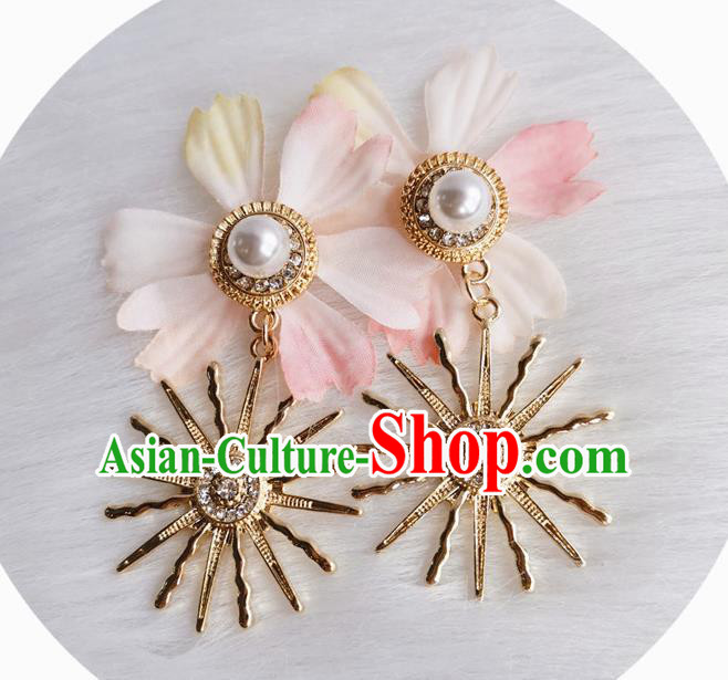 Handmade Golden Sun Earrings Retro Accessories Europe Cosplay Eardrop