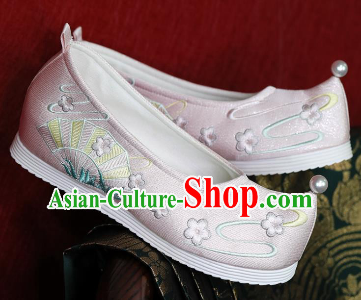 China Hanfu Shoes Princess Shoes Embroidered Shoes Ming Dynasty Young Lady Pink Satin Shoes Handmade Shoes