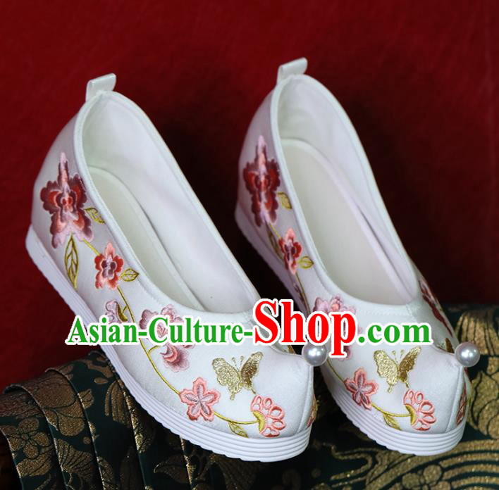 China Handmade Wedding Shoes White Cloth Hanfu Shoes Embroidered Shoes Tang Dynasty Princess Shoes
