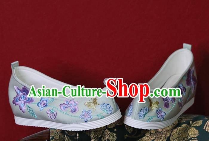 China Light Green Cloth Hanfu Shoes Embroidered Shoes Tang Dynasty Princess Shoes Handmade Wedding Shoes